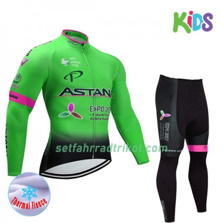 Radbekleidung Radtrikot Langarm + Lang Radhose 2017 Astana Pro Team Kinder Winter Thermal Fleece N002
